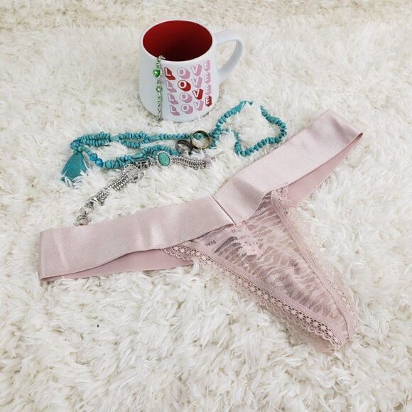 VS Brown Gold Lace Mesh high leg THONG MEDIUM - Picture 1 of 4